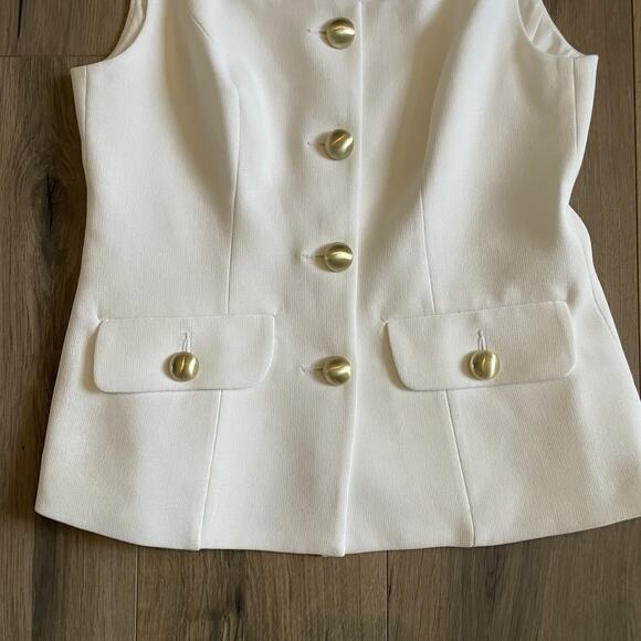 Trina Turk White Juliette Vest Top Size 4 Gold Button Sleeveless Square Neck - Picture 5 of 9